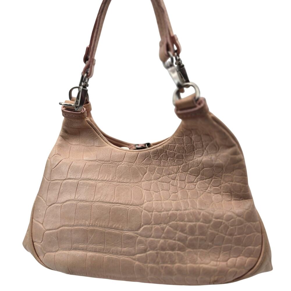 Donald J Pliner Small Pink Leather Croc Shoulder Bag